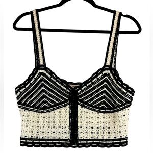 NWOT Jason Wu Crochet Crop Top Black Cream Sz 10
